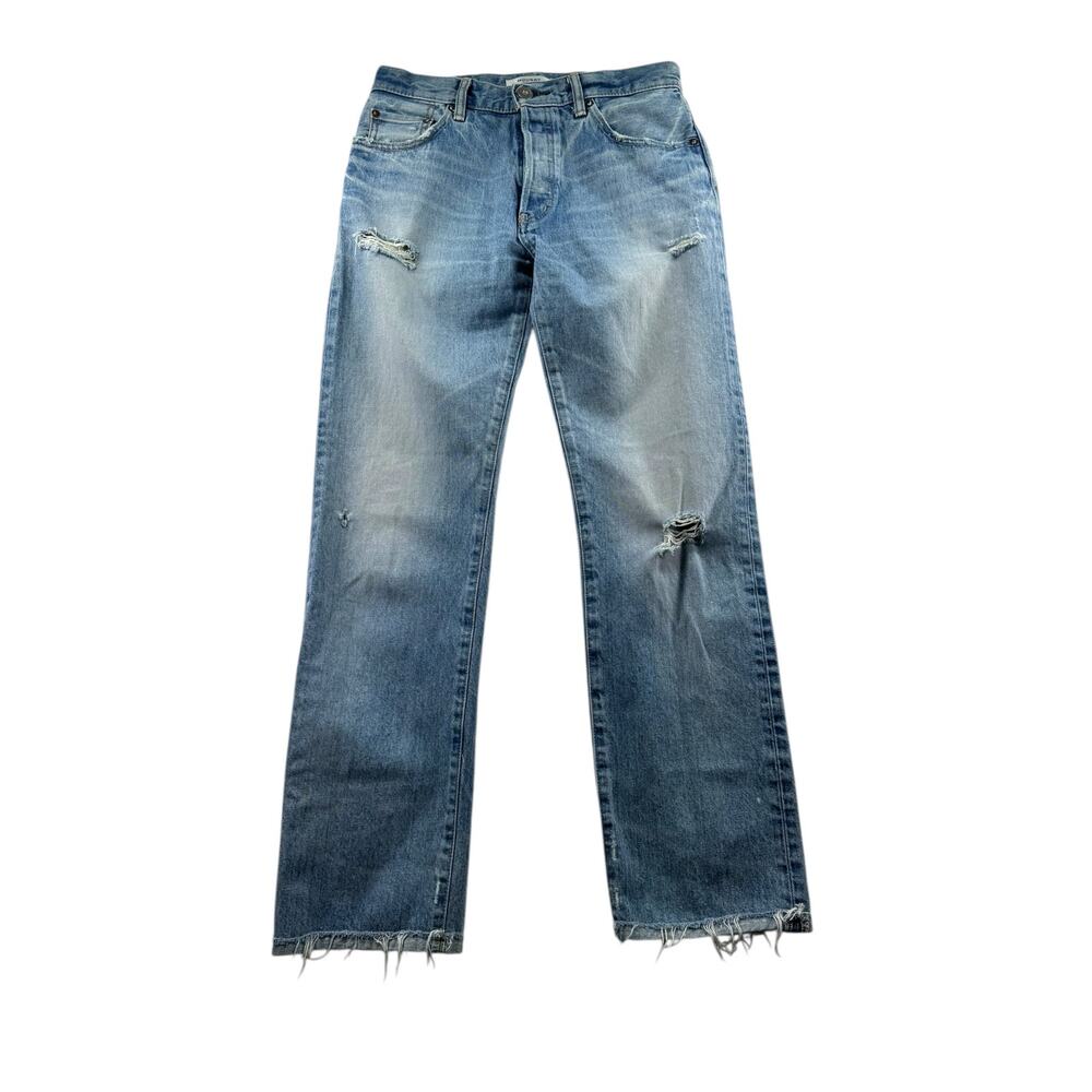 Moussy Vintage MV Straight Leg Distressed Jeans Size 27 Light Wash Chewed Hem